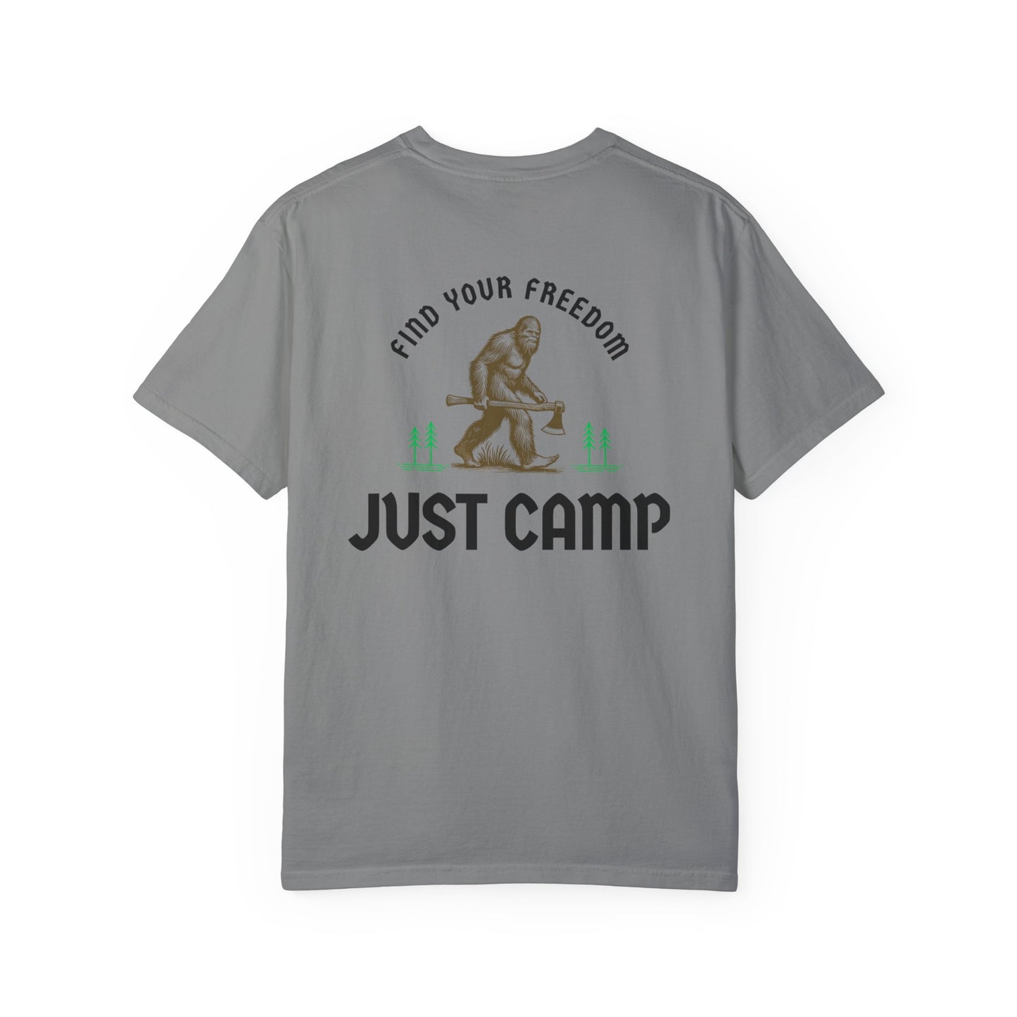 Find Your Freedom, Just Camp - logo on back of Unisex T-Shirt