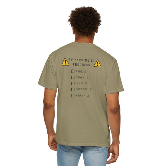 RV Parking In Progress Do Not Disturb, logo on back, Unisex Tee