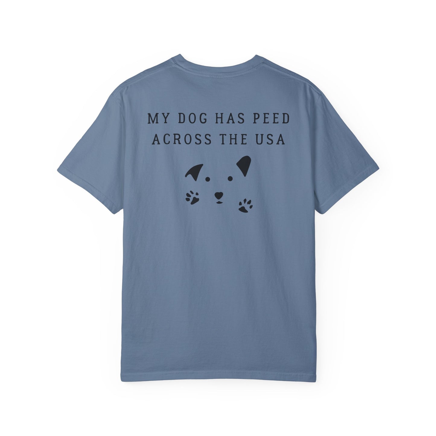 Dog Pee Across USA, back logo on Unisex T-shirt
