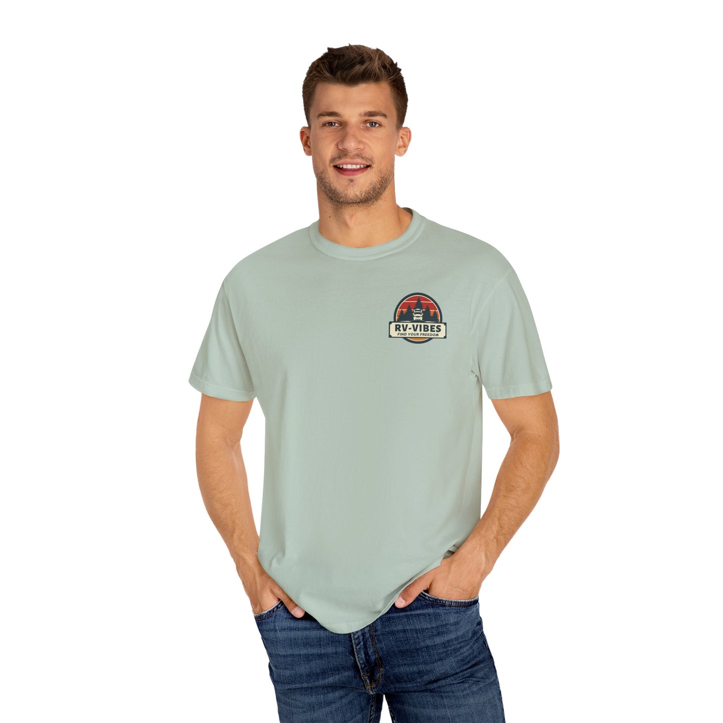 Find Your Freedom, Just Camp - logo on back of Unisex T-Shirt