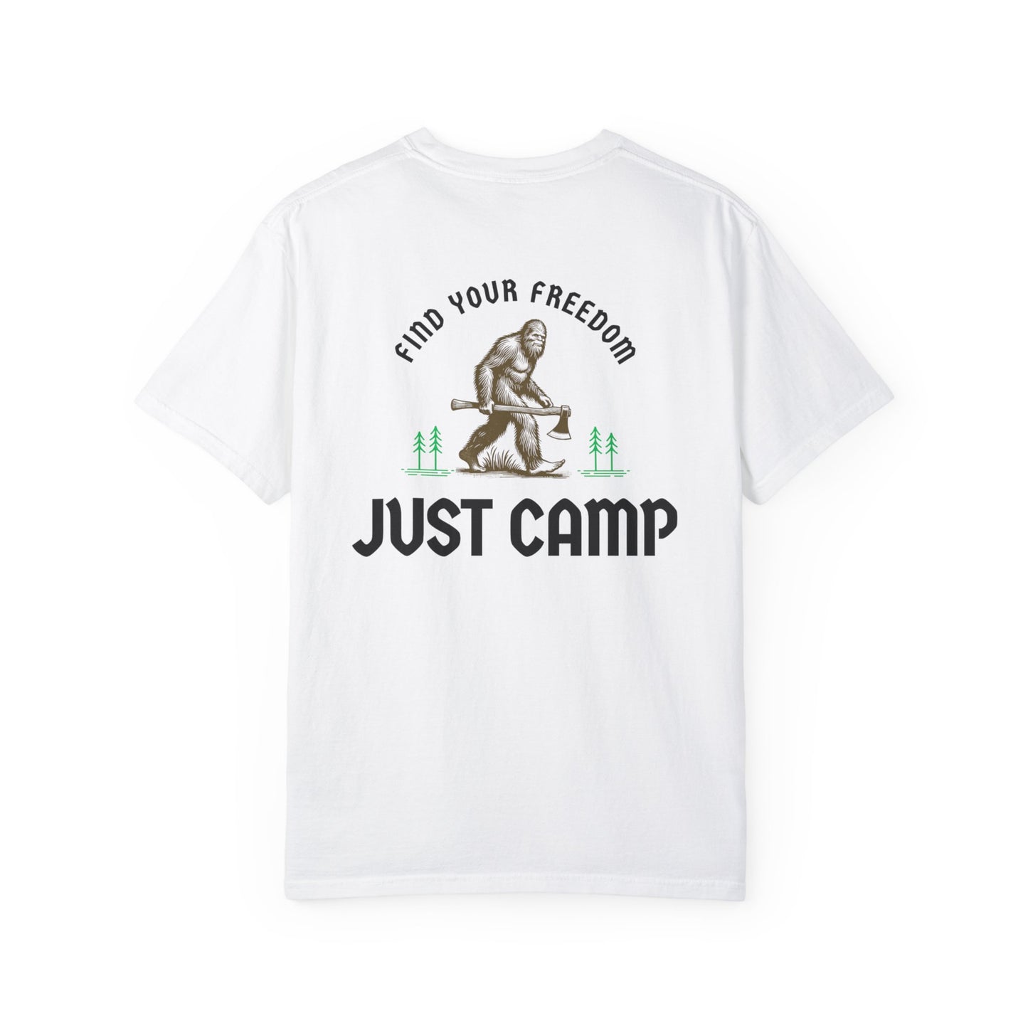 Find Your Freedom, Just Camp - logo on back of Unisex T-Shirt