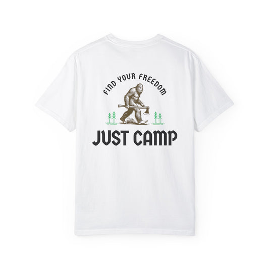 Find Your Freedom, Just Camp - logo on back of Unisex T-Shirt