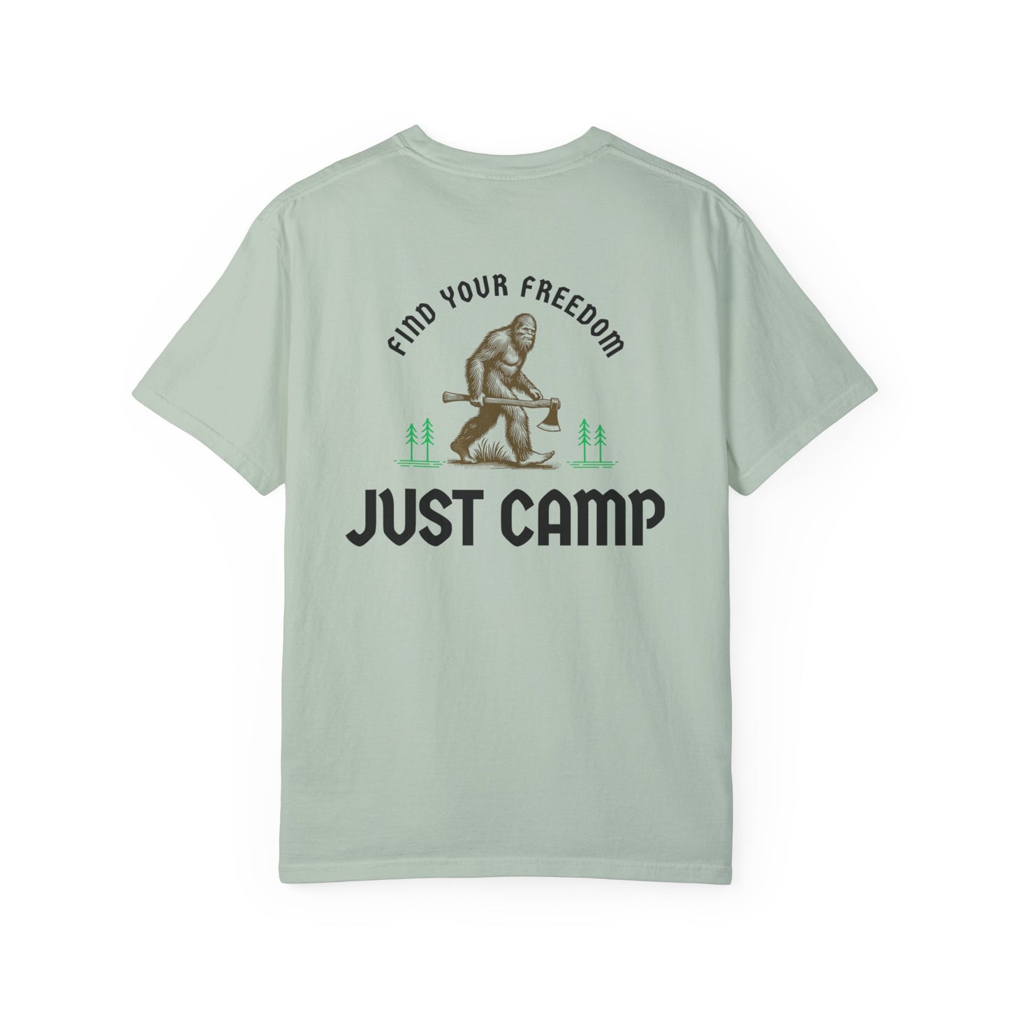Find Your Freedom, Just Camp - logo on back of Unisex T-Shirt