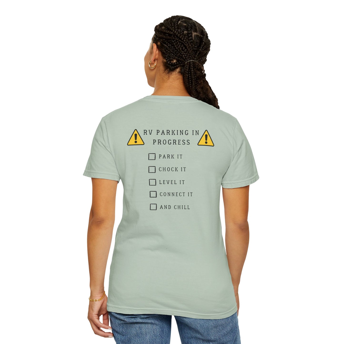 RV Parking In Progress Do Not Disturb, logo on back, Unisex Tee