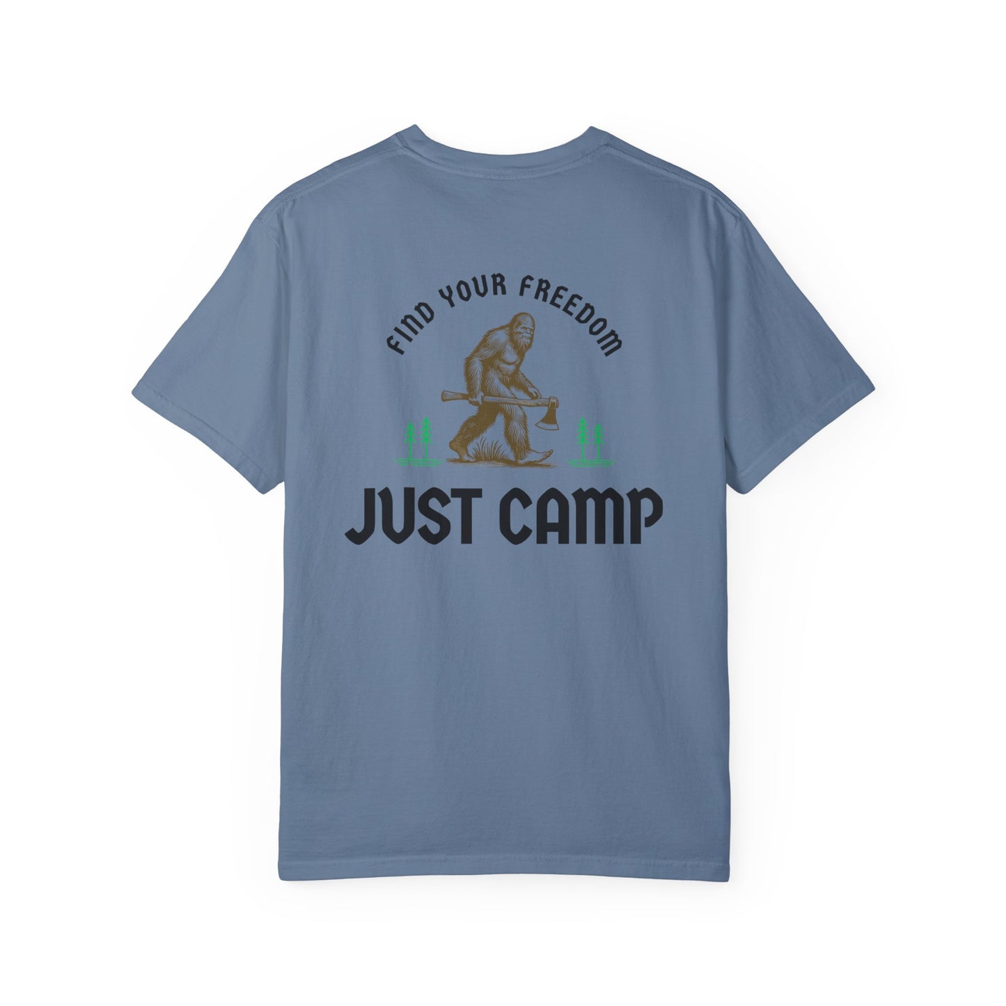 Find Your Freedom, Just Camp - logo on back of Unisex T-Shirt