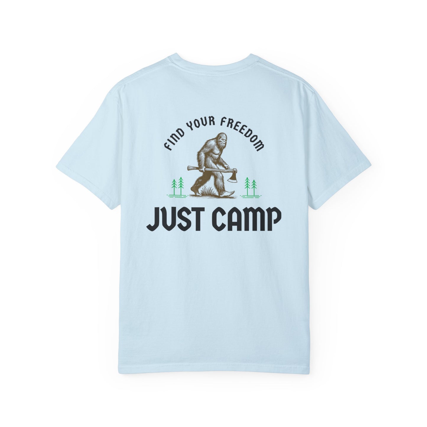 Find Your Freedom, Just Camp - logo on back of Unisex T-Shirt