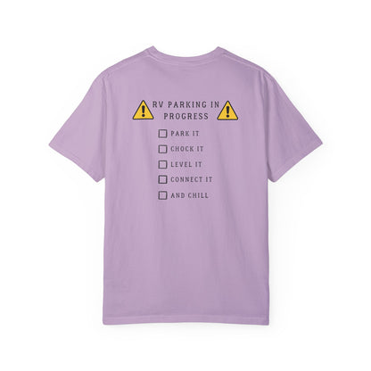 RV Parking In Progress Do Not Disturb, logo on back, Unisex Tee