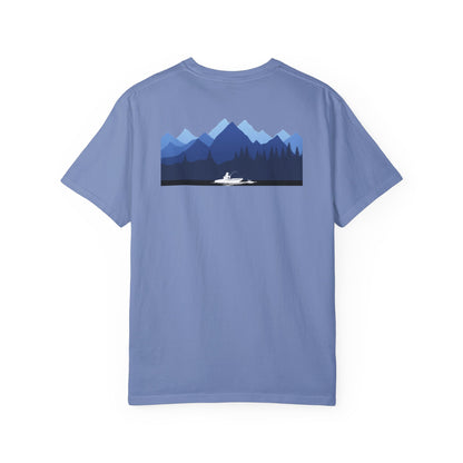 Mountain Lakes Fishing, on back of Unisex T-shirt