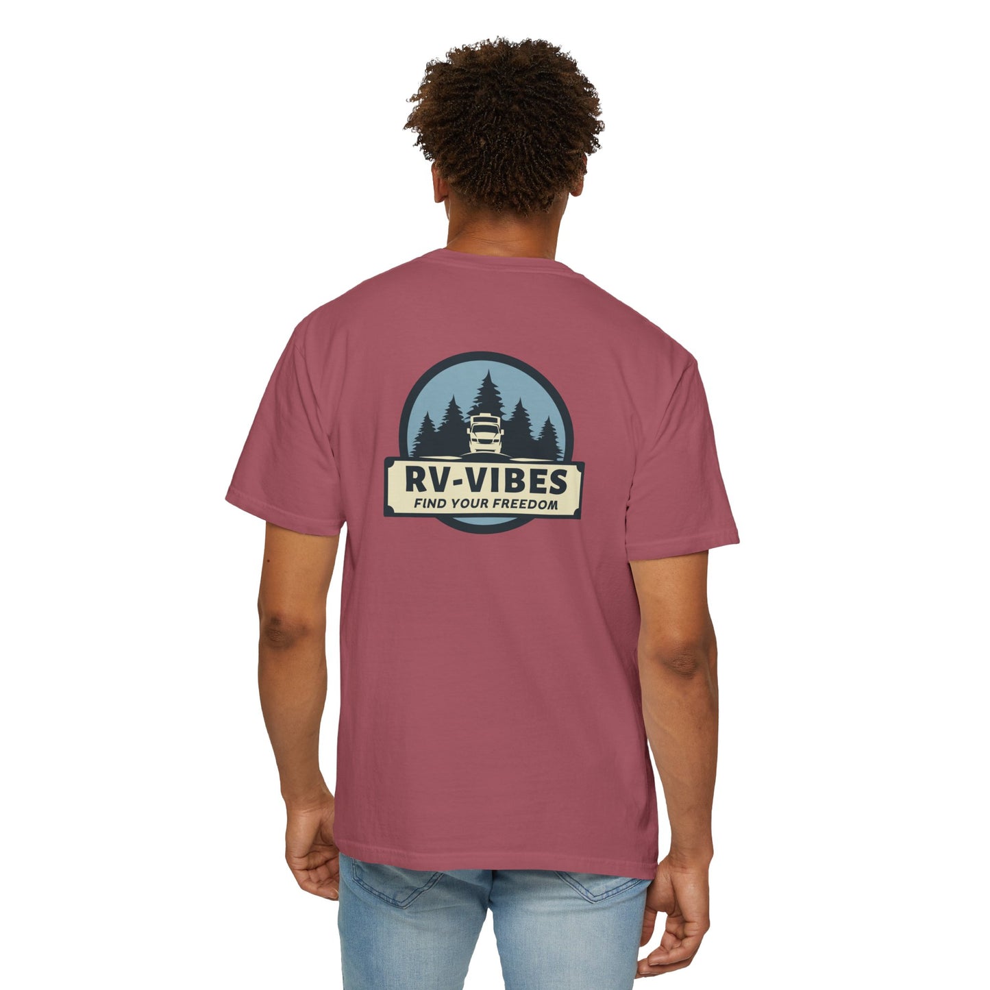 RV-Vibes logo on back of Unisex T-Shirt
