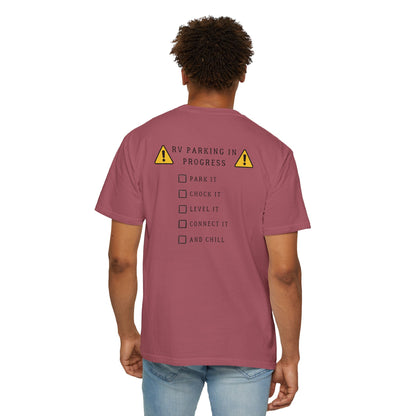RV Parking In Progress Do Not Disturb, logo on back, Unisex Tee