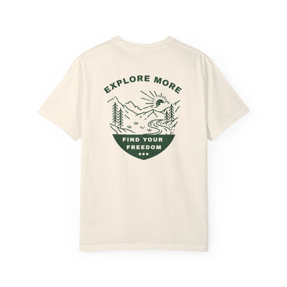 Explore More Unisex T-shirt - Find Your Freedom, Back Logo