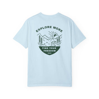 Explore More Unisex T-shirt - Find Your Freedom, Back Logo