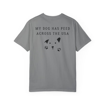 Dog Pee Across USA, back logo on Unisex T-shirt