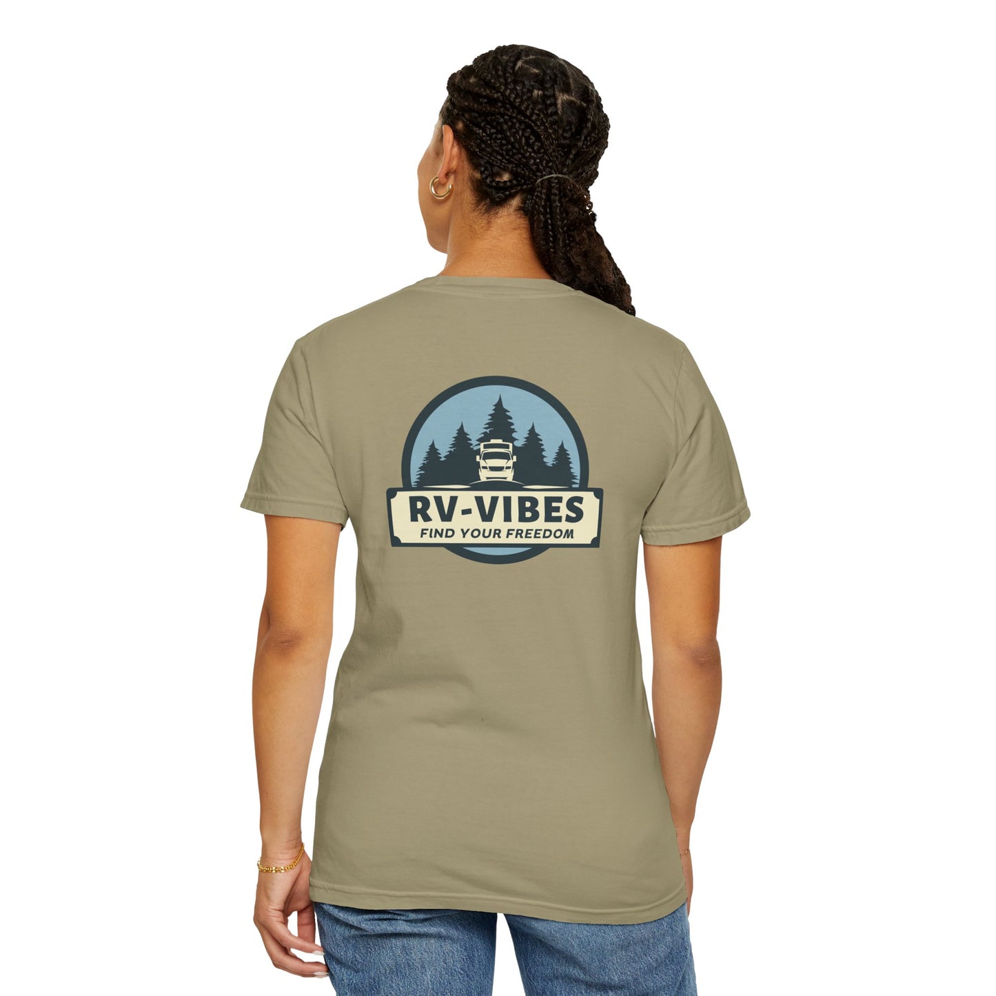 RV-Vibes logo on back of Unisex T-Shirt