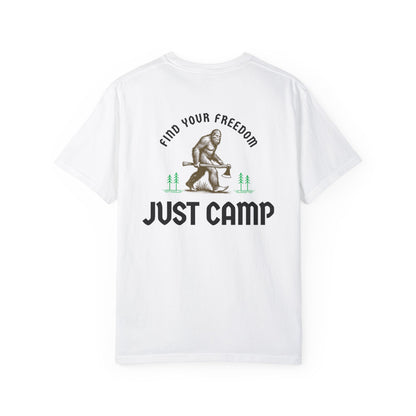 Find Your Freedom, Just Camp - logo on back of Unisex T-Shirt