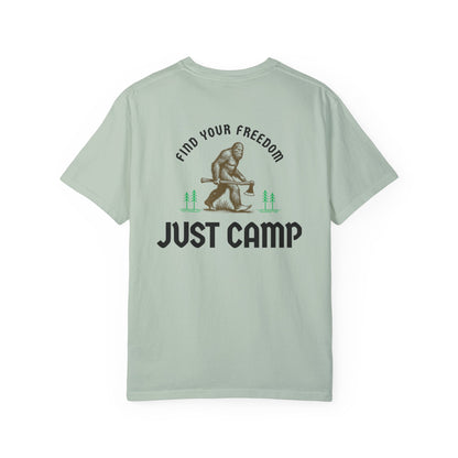 Find Your Freedom, Just Camp - logo on back of Unisex T-Shirt