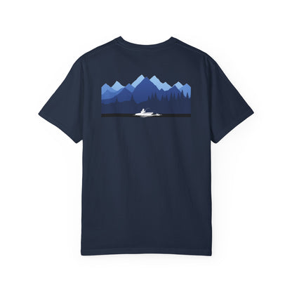 Mountain Lakes Fishing, on back of Unisex T-shirt