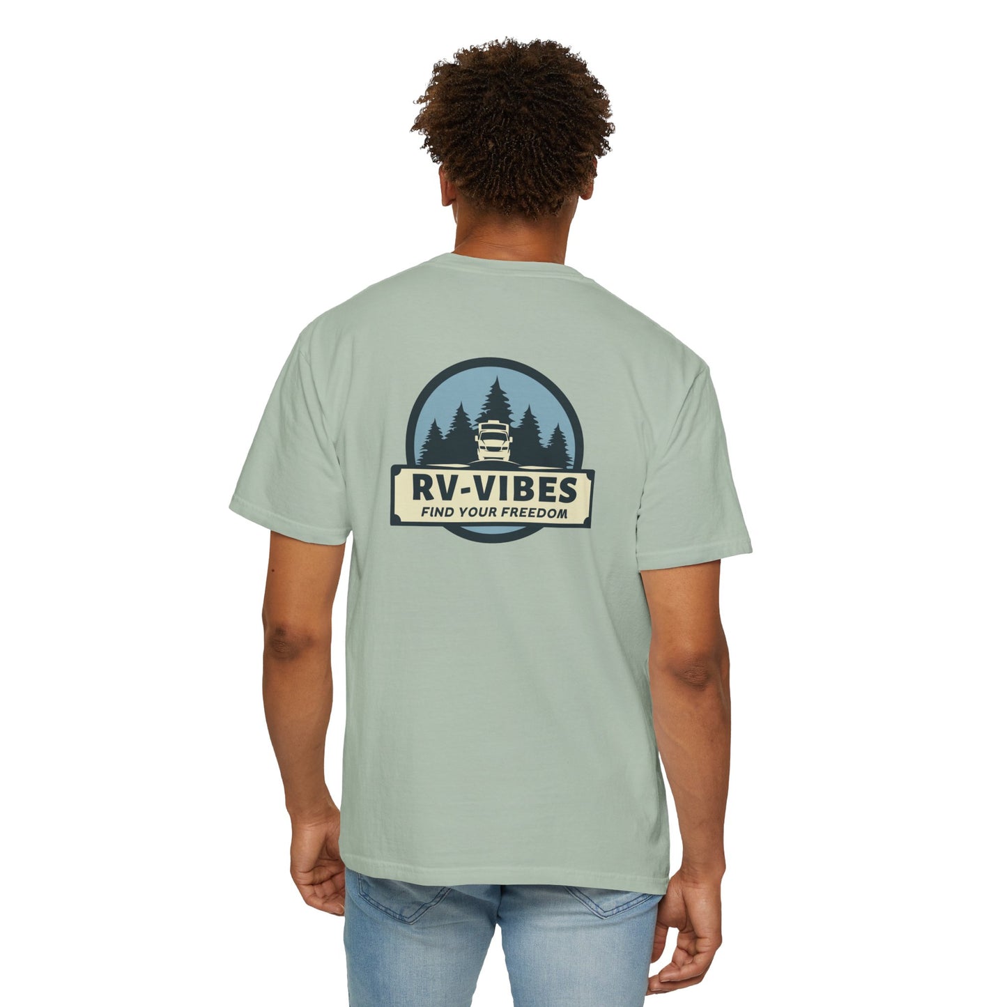 RV-Vibes logo on back of Unisex T-Shirt