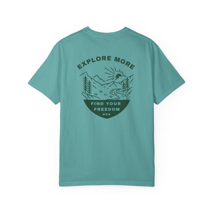 Explore More Unisex T-shirt - Find Your Freedom, Back Logo