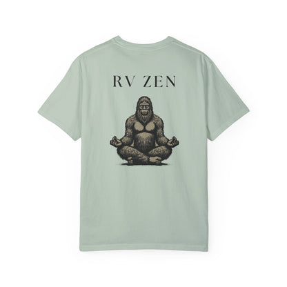 Sasquatch Zen RV Life, on back of Unisex T-Shirt