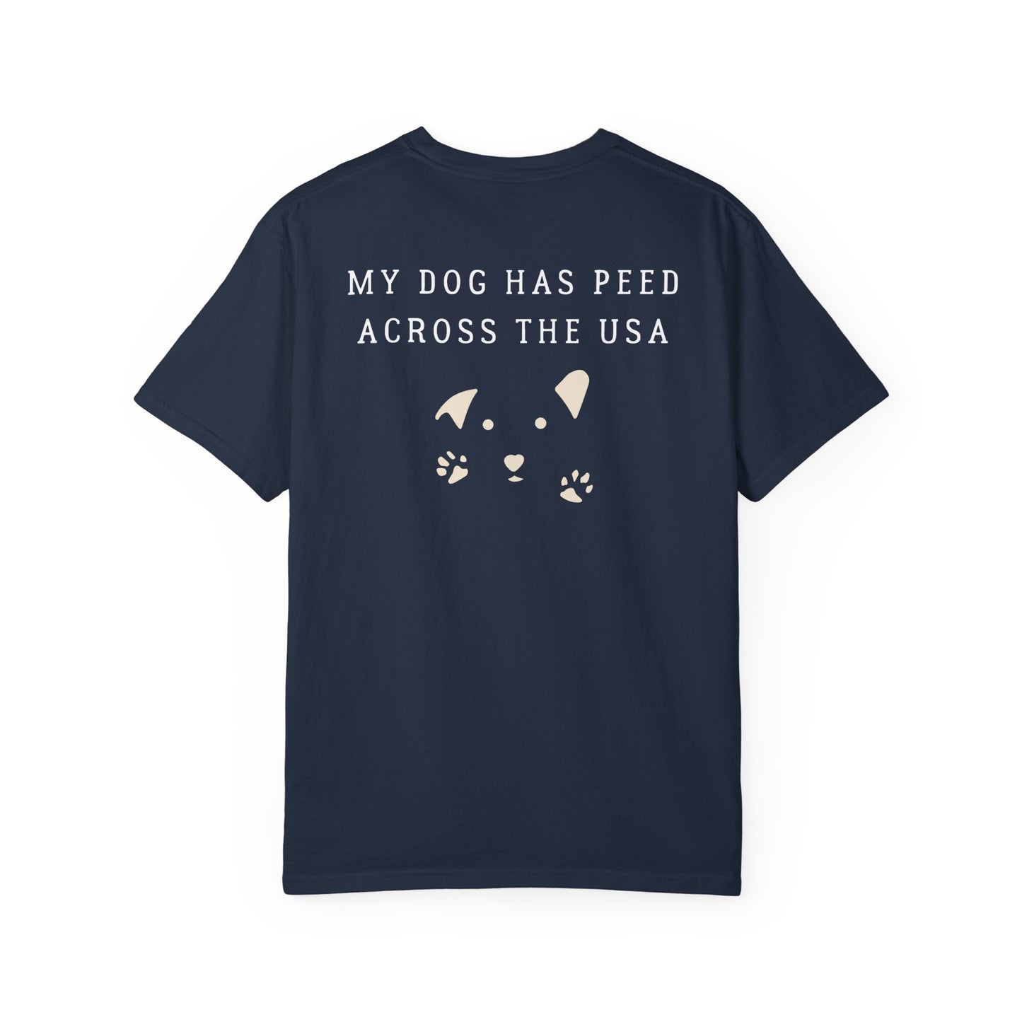 Dog Pee Across USA, back logo on Unisex T-shirt