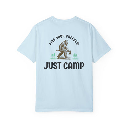 Find Your Freedom, Just Camp - logo on back of Unisex T-Shirt