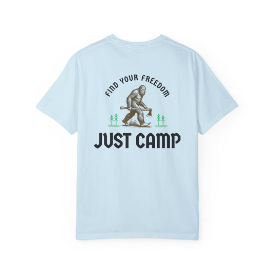 Find Your Freedom, Just Camp - logo on back of Unisex T-Shirt