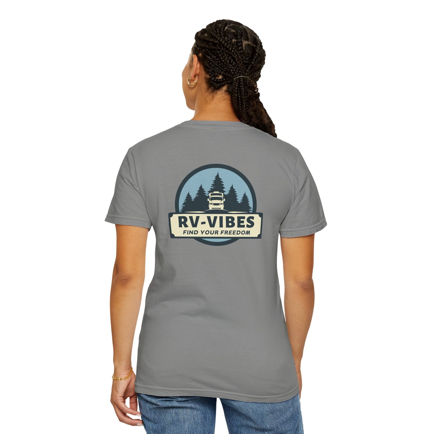 RV-Vibes logo on back of Unisex T-Shirt
