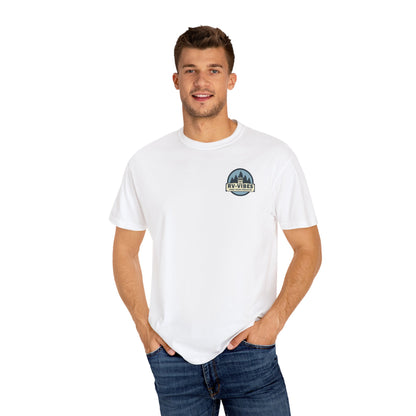 Sasquatch Surfing The Waves, back logo Unisex Tee