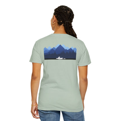 Mountain Lakes Fishing, on back of Unisex T-shirt